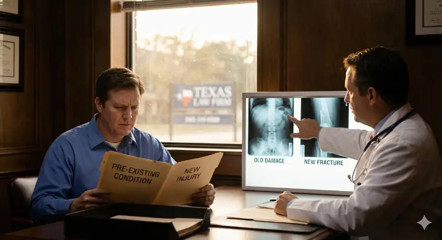 Doctor explains X-ray results to concerned patient.